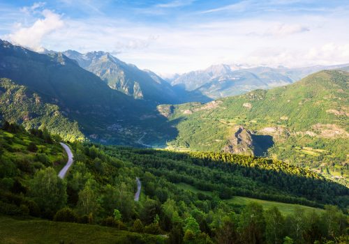 View of forest mountains landscape. Pyrenees, Aragon
